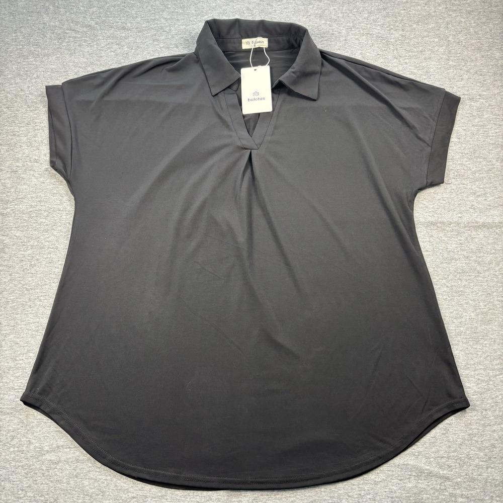 Bulotus Women's XL Black Short Sleeve Top Blouse Shirt Polyester Spandex NWT